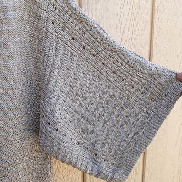 WHBM Metallic Tunic Textured Cable Knit Scoop Kimono Batwing Sweater Gold Sz L - Picture 6 of 13